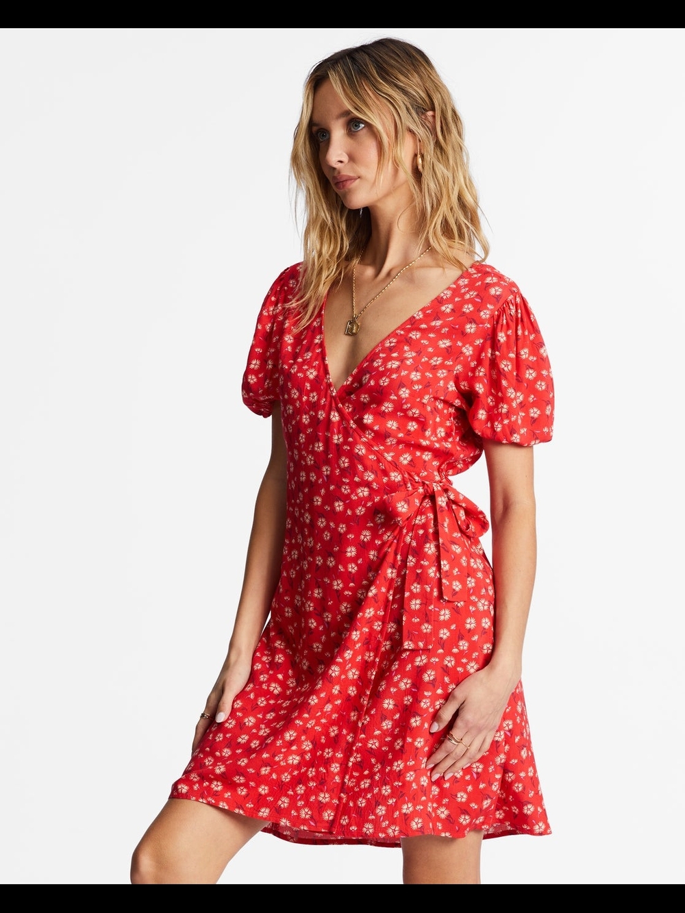 Billabong Red Floral Wrap Mini Dress
